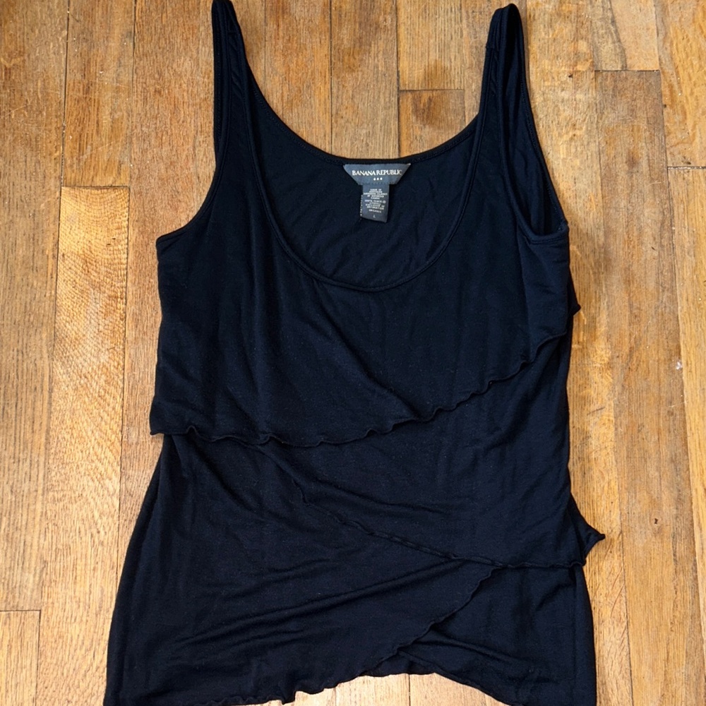 Banana Republic Black Layered Tank Top Tencel‎ Size L
